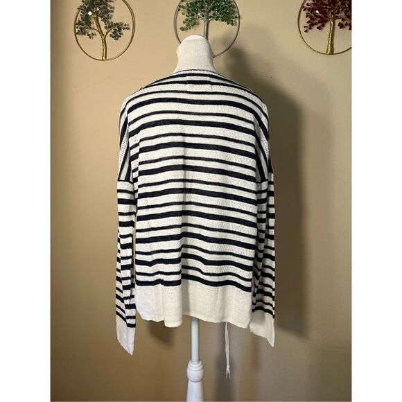 Cynthia Rowley White Dark Navy Blue 100% Linen Lightweight Sweater Medium - Picture 6 of 7